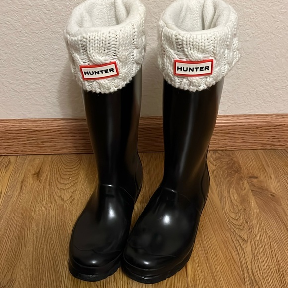 Hunter Black Rain Boots Size 37 / US 6.5 + Two Pairs of Hunter Boot Liners - Picture 1 of 12